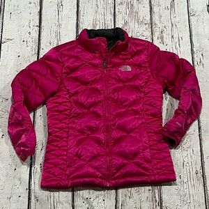 Girls The North Face Dark Pink 500 Goose Down Zip Up Jacket
